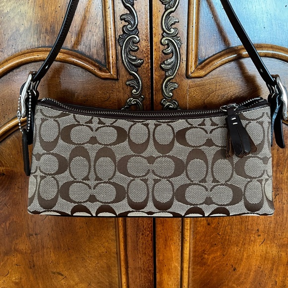 Coach Small Suede and Canvas Shoulder Purse - Picture 2 of 11